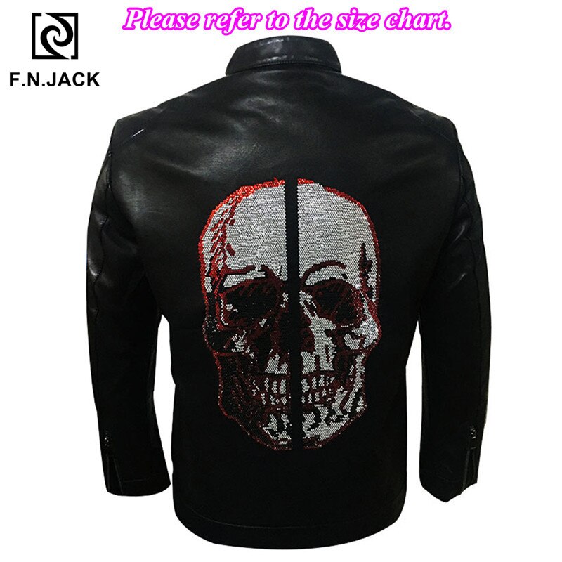 Fnjack skinnjacka herr skalle konstläderrock herr vinterjacka chaqueta de cuero para hombre motorcykel svart jacka: 002 / M