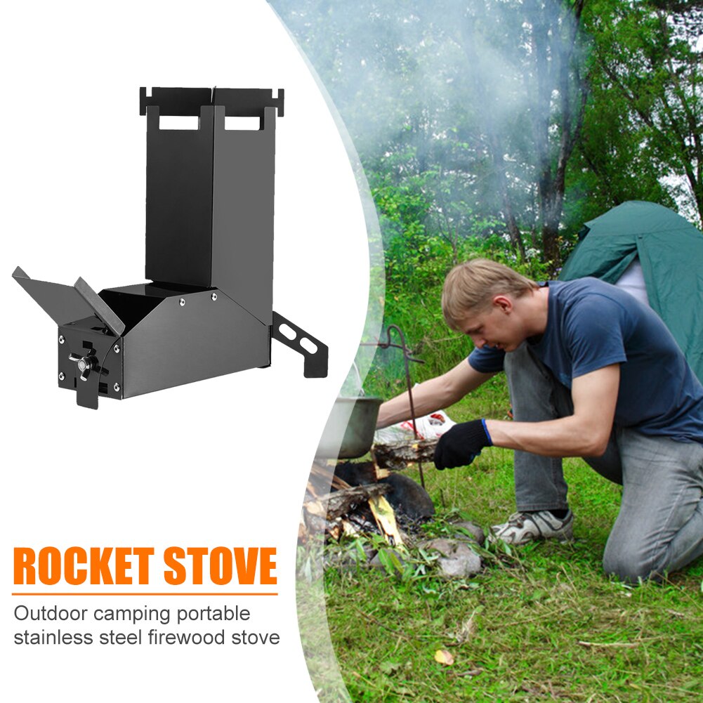 Outdoor Camp Stainless Steel Wood Stoves Hiking Rocket Stove Backpacking Picnic Camping Hiking Rocket Stove Cooking Furnace