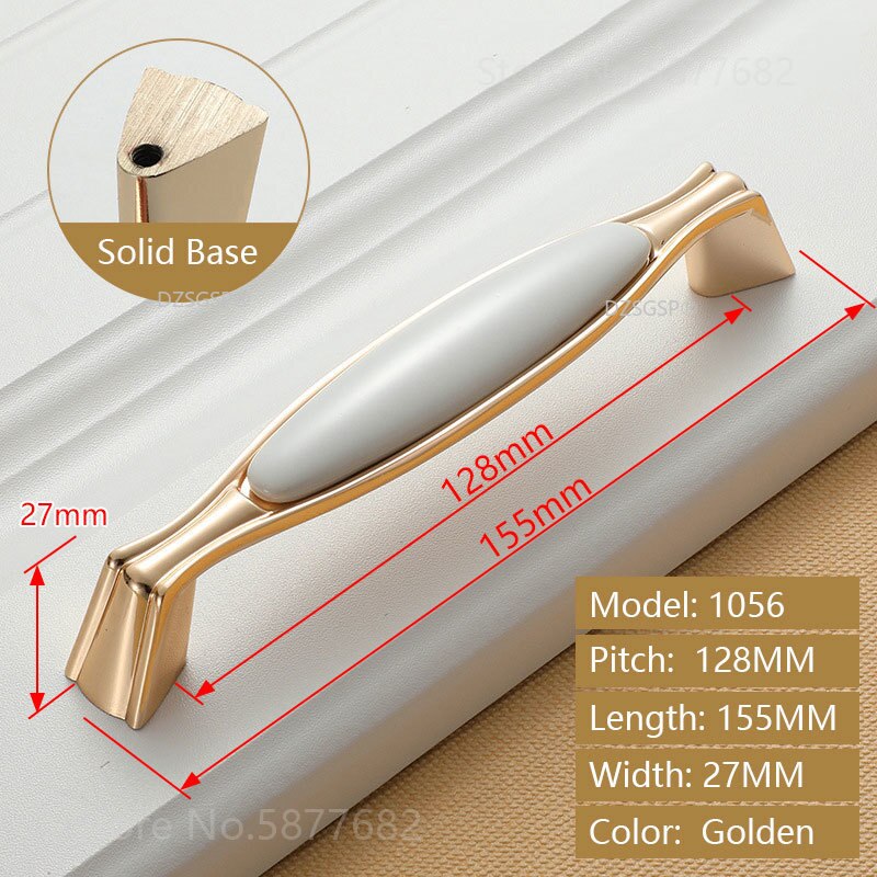 Closet Wardrobe Pull Zinc Alloy Ceramic European Gold Ivory White Diamond Cabinet Kitchen Knob Drawer Cupboard Handle: 1056-128