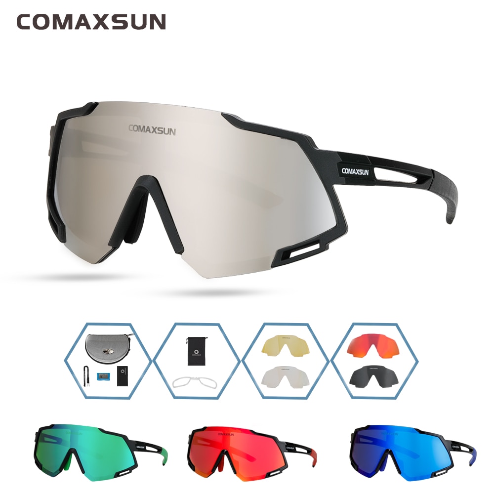 Comaxsun Professionele Gepolariseerde Fietsen Bril Mtb Racefiets Goggles Outdoor Sport Fiets Zonnebril Uv 400 Met 5 Lens TR90