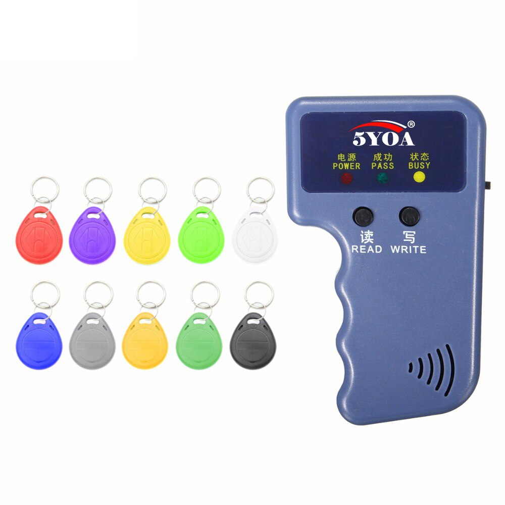 Lector de lectura EM4100 TK4100 RFID, 125KHz, copiadora, escritor, duplicador, programador, EM4305, T5577, ID regrabable, etiquetas Keyfobs: IDW01 and 10pcs Keys