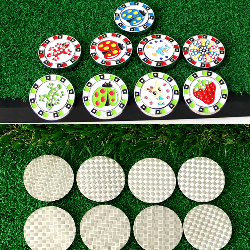 Double Layer Golf Ball Markers Assorted Patterns, Mark Golf Hat Clip Divot Tool Accessories