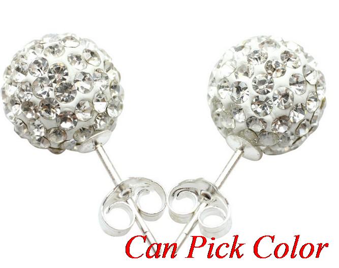 Best 8mm silver-plated earrings, disco tone, crystal ball stud earring, mixed colors, rhinestones: 1
