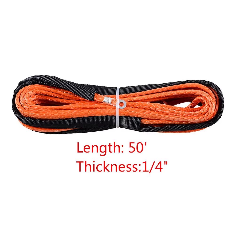 Corde de treuil synthétique pour voiture de récupération tout-terrain, ULde treuil, Rock Guard, RL UTV, chasse-neige, accessoires de remorquage, 4x4, 50 pieds, 1/4 pouces, 15m x 6mm