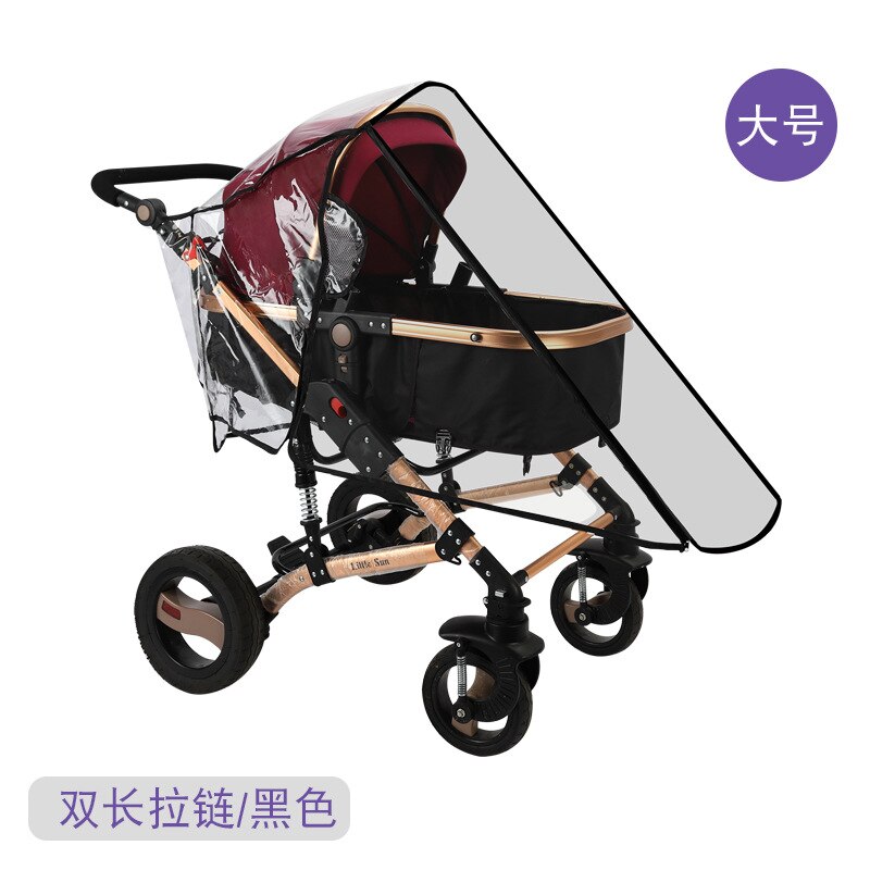 Baby Stroller Rain Cover Wind And Cold Perambulator Raincoat Transparent eva san Car Rain Cover Univers: Food Grade Eva Double Long Zipper Door Opening Large Size Black Edge