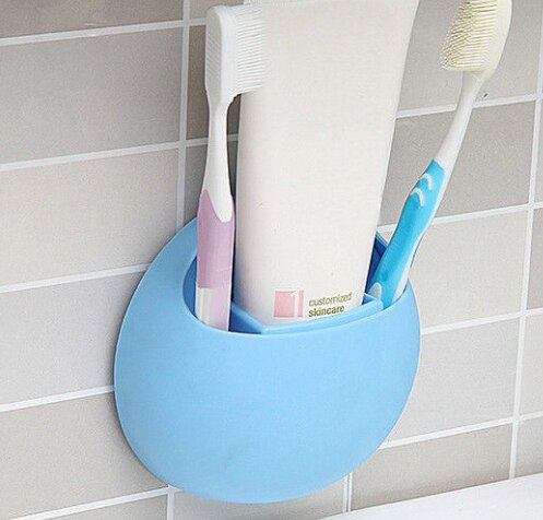 Vægmonteret tandbørsteholder til brusebad, sjov sanitær tandbørsteholder: Blå