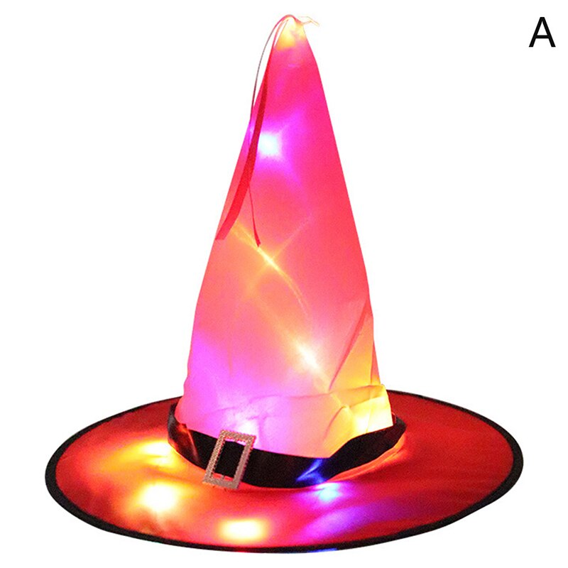 1pcs Halloween Witch Hat Glowing Witches Hat Hanging Halloween Home Party Decor Suspension Tree Glowing Hat Cosplay Costume: A with LED Light