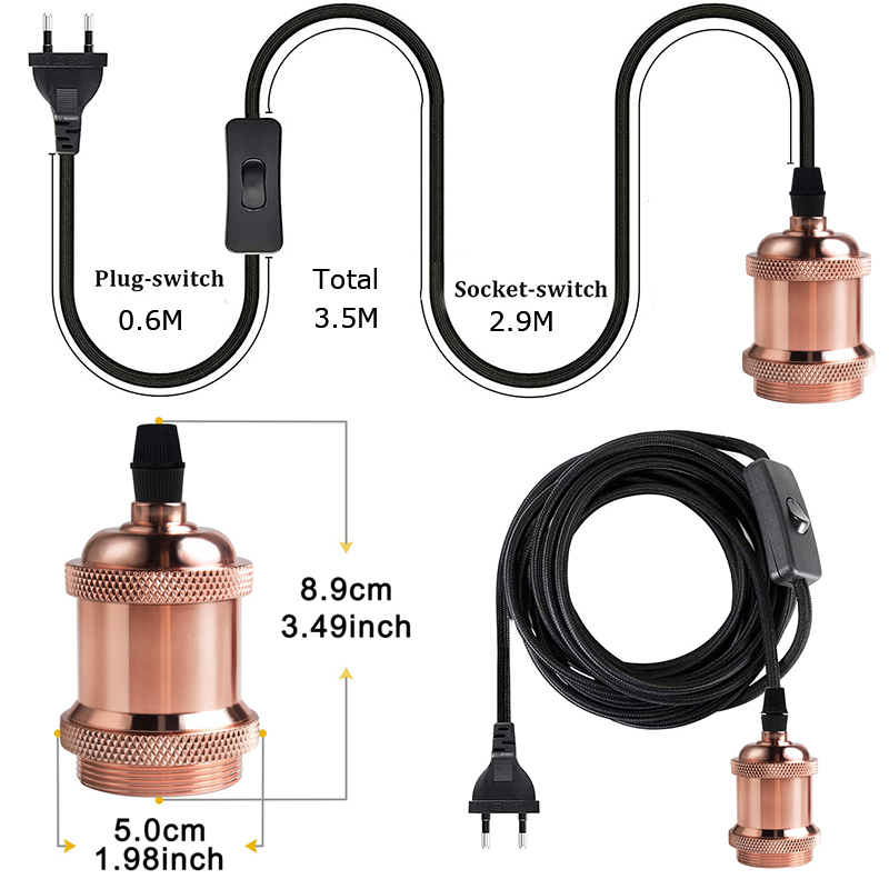Support de lampe suspendue en métal E27, 3.5M, avec câble et prise, avec prise ue, câble de lampe Vintage: green