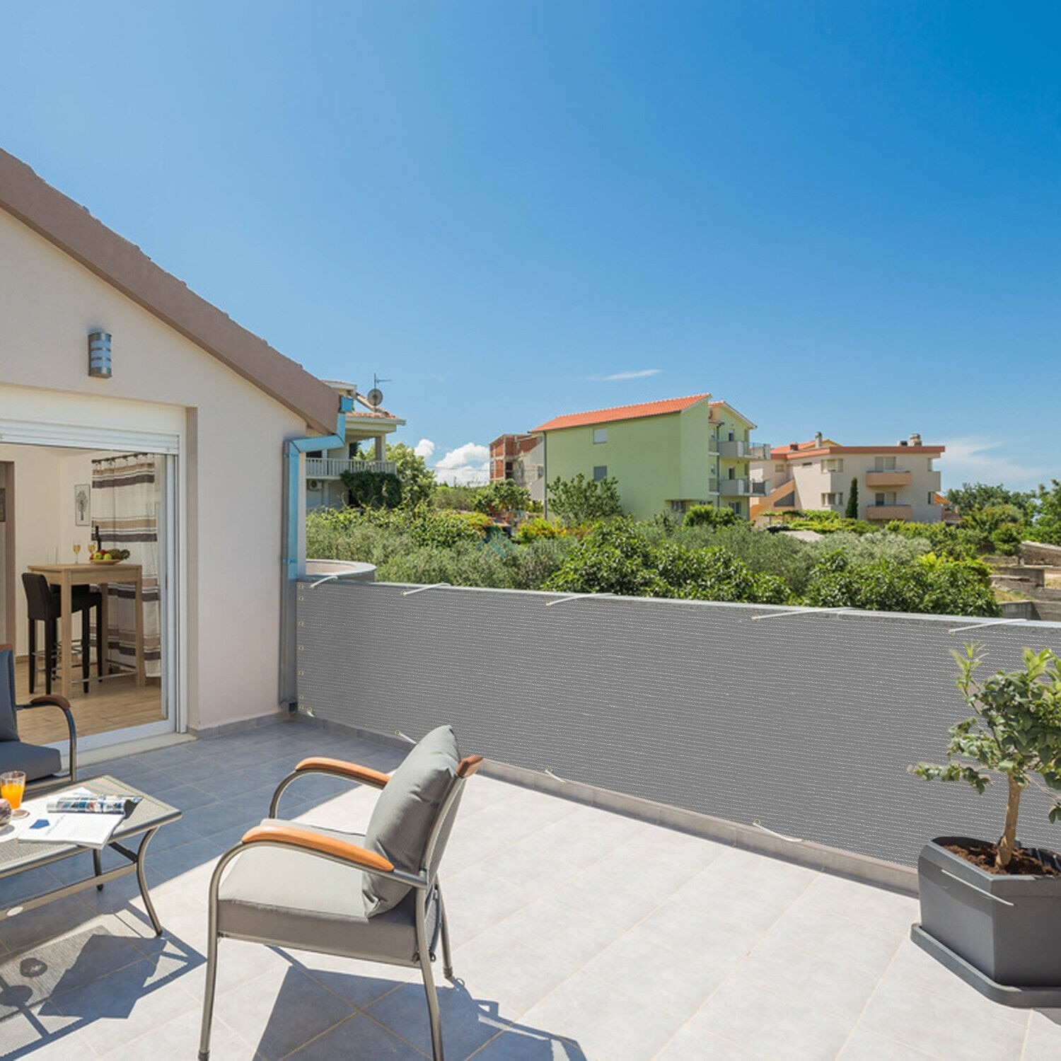 Tewango sølvgrå personvern skjerm hage terrasse gjerde mesh panel deksel balkong skjerm skjerm solskjerm nett 0.75 x 6m