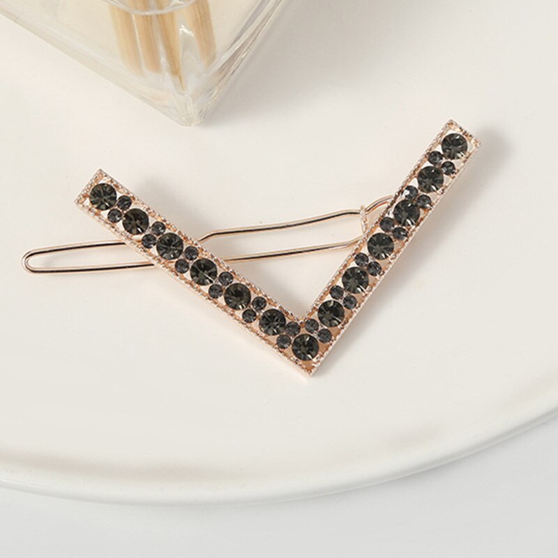 Pasador de Clip de pelo de , diadema de cristal geométrica de Metal, pasador circular con forma de V, soporte para niñas, accesorios de cabello para mujer: 4