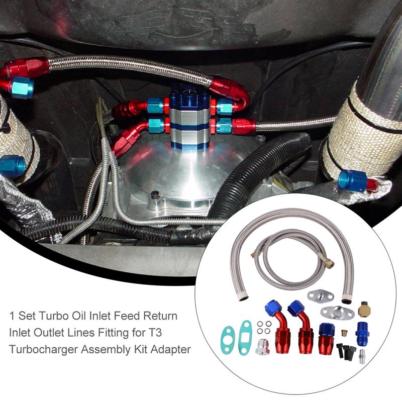 1 Set Oil Inlet Feed Line Fitting Assembly Kit Turbocharger Adapter Inlet Line Feed Line Outlet Line For Auto Vehicle Car
