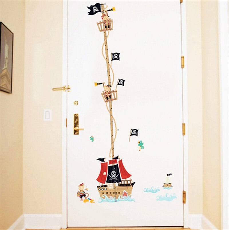 Cute Cartoon Pirate Ship wall sticker for kids baby Measuring height nursery children room decoration decor home decal