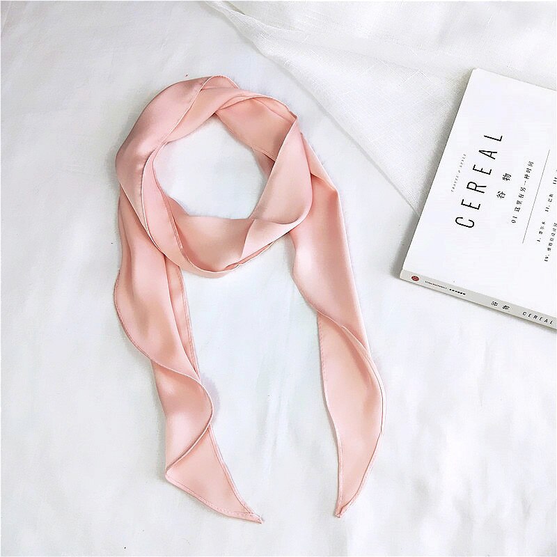 Foulard en soie imitation ruban pour femme, joli foulard solide pour fille, bandeau pour cheveux, poignée de sac, petits foulards: Rose