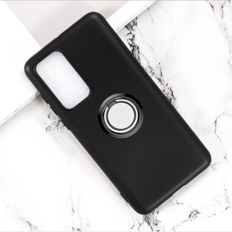 For Huawei Honor 10X Lite 6.67" Back Ring Holder Bracket Phone Case Cover Phone TPU Soft Silicone Cases: Ring Case Black