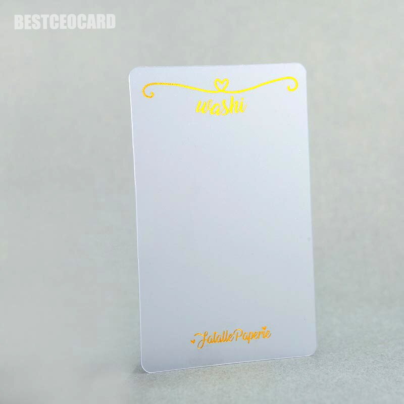Tarjeta de visita de papel de oro translúcido esmerilado de pvc plástico dorado plateado estampado en en logo y texto 200 Uds: gold foil