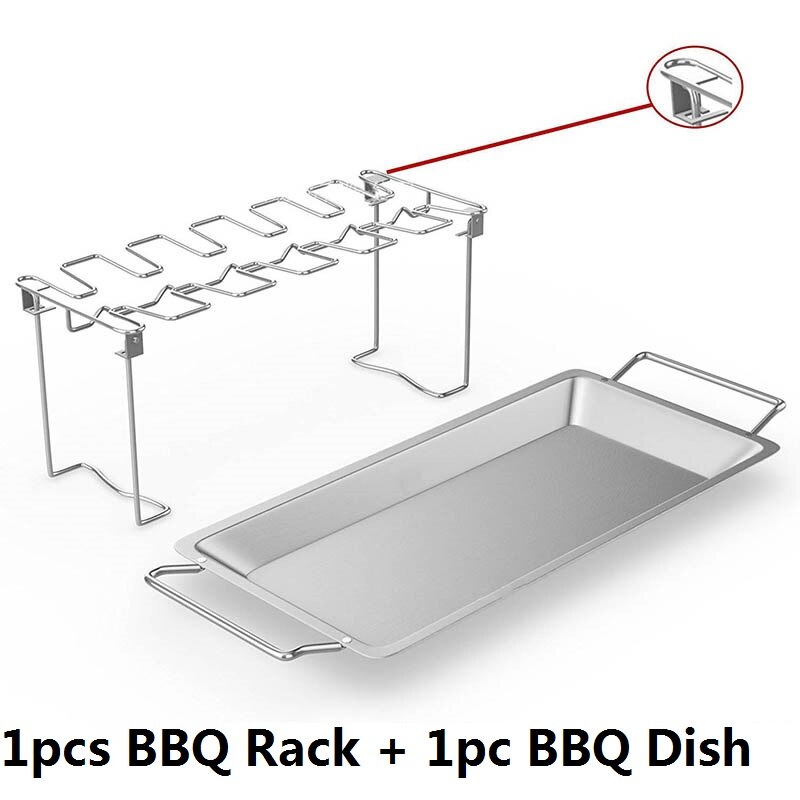 Chicken Wing Leg Rack with Drip Tray Stainless Steel Barbecue Bracket BBQ Dishes for Grill Smoker Picnic Holder Cooking Tools: 1 BBQ Rack BBQ Dish