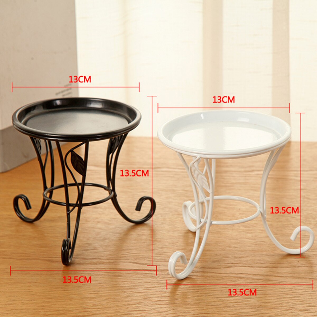 Iron Metal Mini Small Flower Plants Pot Stand for Indoor Outdoor Balcony Desk (Black)