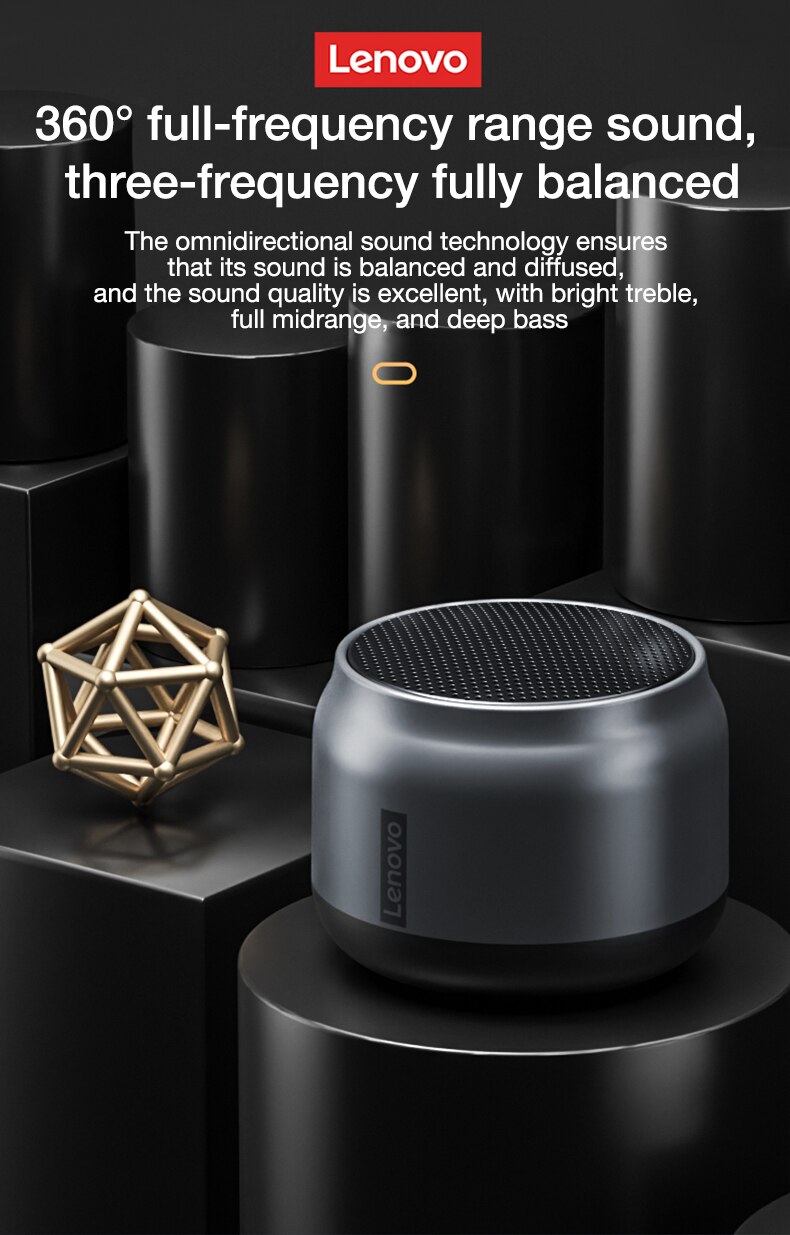 Lenovo K3 kabellos BT 5,0 Lautsprecher Tragbare kabellos Stereo Lautsprecher Audio--Spieler 3D Stereo umgeben Klang Drahtlose Lautsprecher Mic
