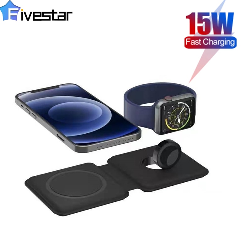 2 In 1 Magnetic Wireless Charger Stand Qi 15W Fast Charging Dock Station For Apple Watch IWatch 5 4 3 For IPhone 12 11 XS XR X 8