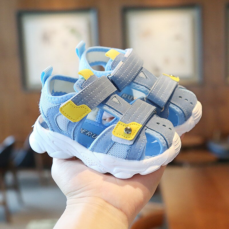 Summer baby sandals for girls boys soft bottom cloth toddler shoes children casual shoes little kids beach sandals: Blue / 25 ( Insole 15cm )