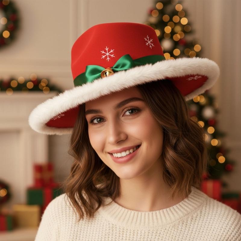 31BB Christmas Top Hat with Furry Brims Cap Year Party Cosplay Accessories