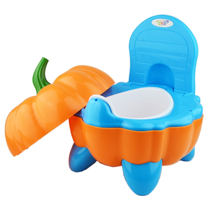 Bonita silla de bebé orinal plegable de dibujos animados para niño pequeño asiento de inodoro portátil de plástico calabaza-azul + naranja: Default Title