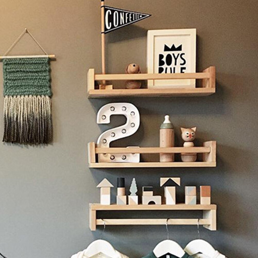 Vegghylle massivt tre ramme arrangør hylle flytende hyller veggmontert til soverom dårlig hjemme butikk primærfarge