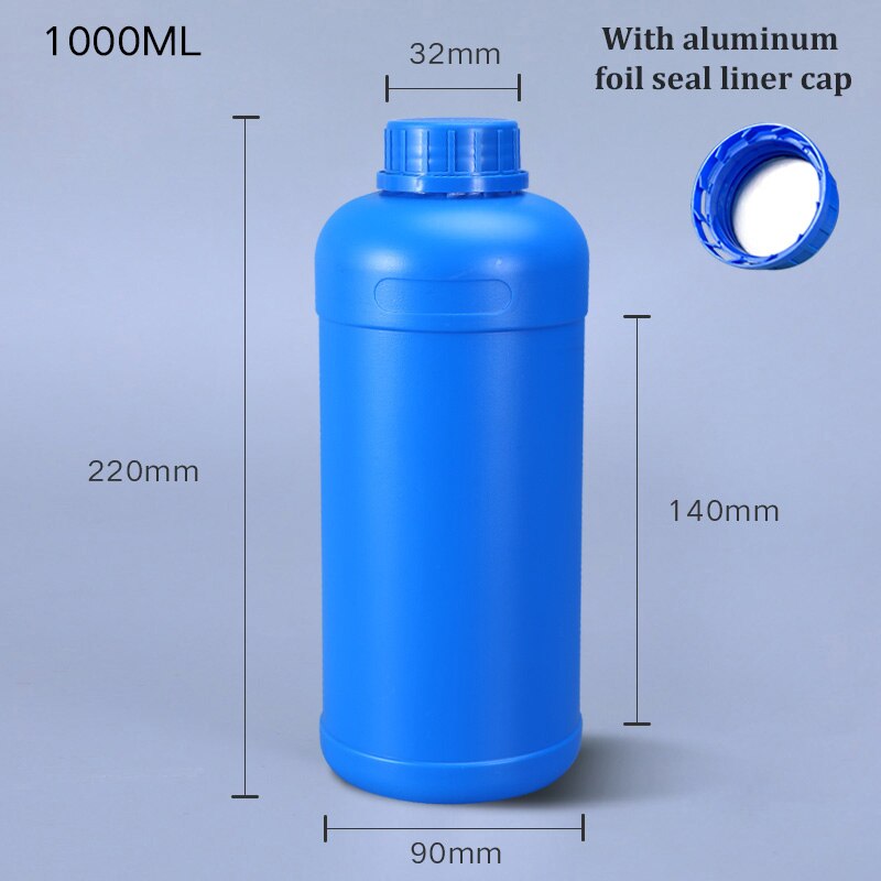 Tom 1000ml hdpe flaske til alkohol/shampoo/maling rund plastbeholder madkvalitetsflasker 4 stk/parti: Blå-b