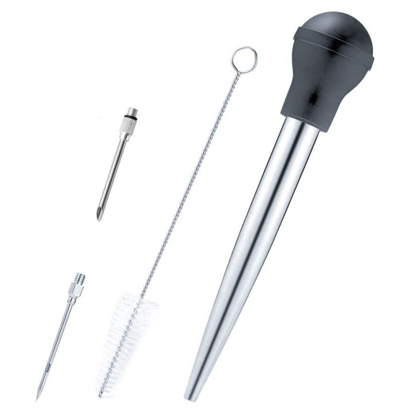 30ml kalkun baster sett med injeksjon nål rensebørste til kjøtt bbq matte smak baster sprøyte rør rør: Svart