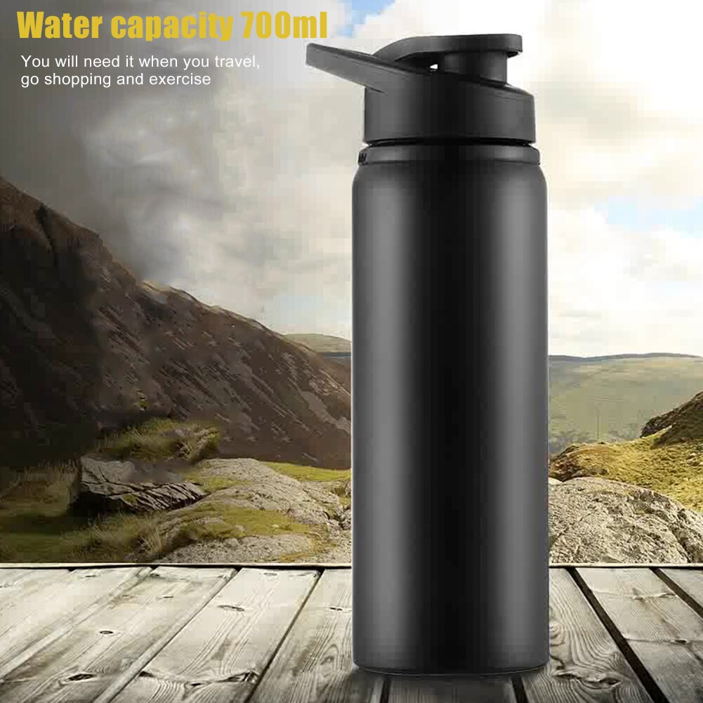 700ml Stainless Steel Water Bottle Cup Black Bottles for Outdoor Sports Travel Portable Leakproof Drinking Bottles Kettle Cup