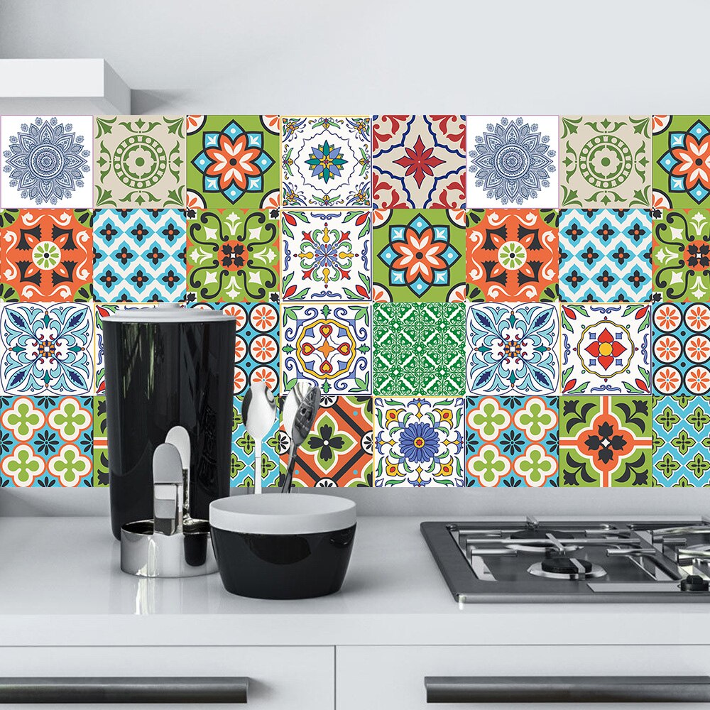 Pegatinas de pared de azulejos de cerámica de colores, papel tapiz de decoración del hogar, armario, baño, cocina, póster artístico de vinilo, pelar y pegar