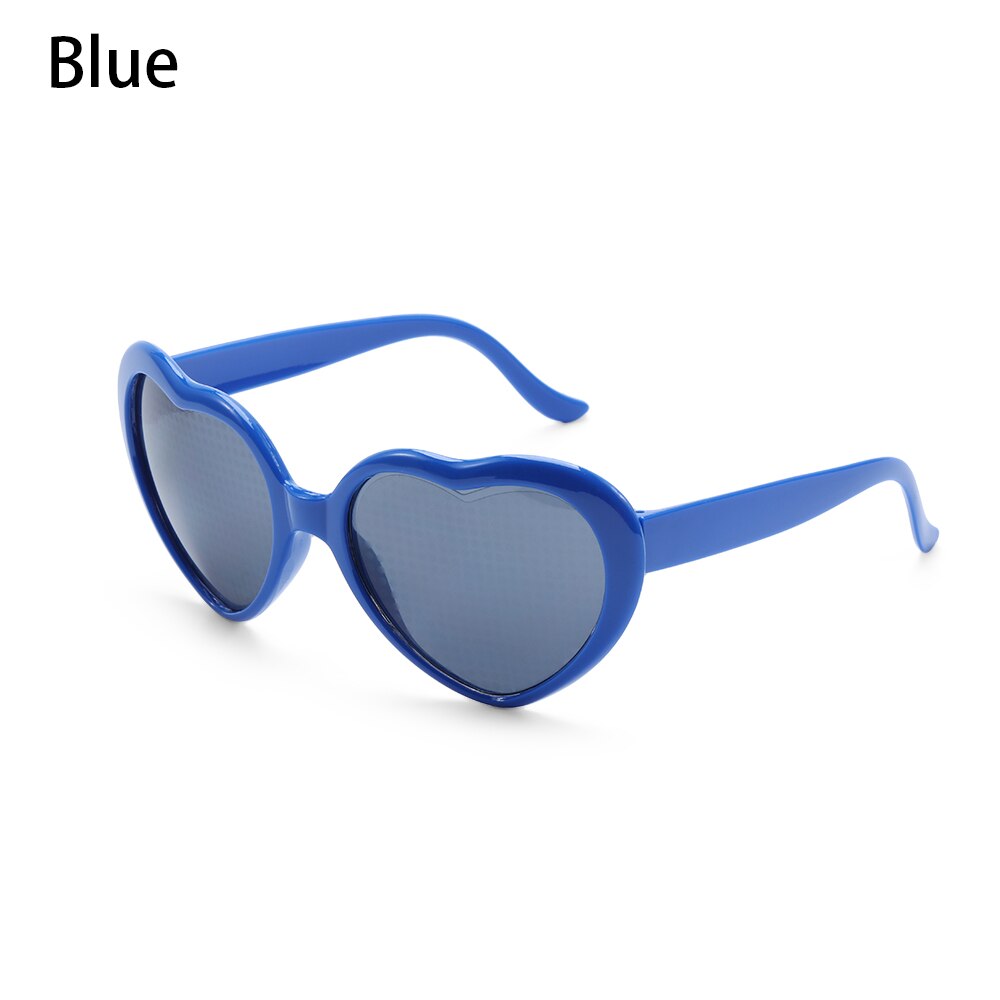 Gafas de difracción de corazón con forma de corazón, gafas con efectos de amor, cambio de luces por la noche, Unisex: Blue