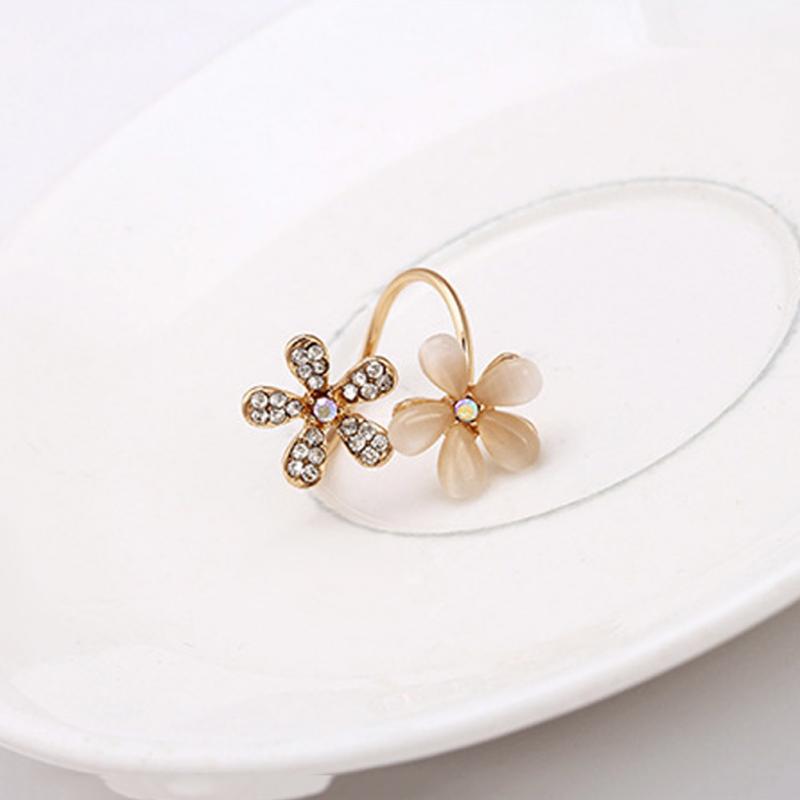 Vrouwen Opaal Dubbele Daisy Bloem Open Ring Rhinestone Verstelbare Sieraden Antieke Vinger Ring