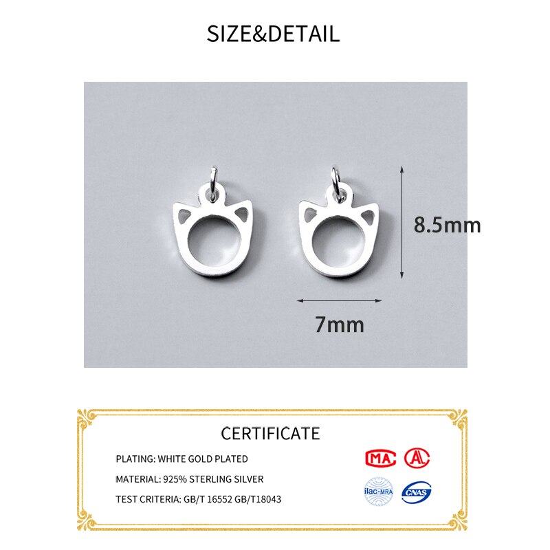 Meetsoftトレンディ925スターリングシルバー2ピース/ロットかわいい猫中空動物チャーム特別diy手作りファインジュエリーアクセサリー