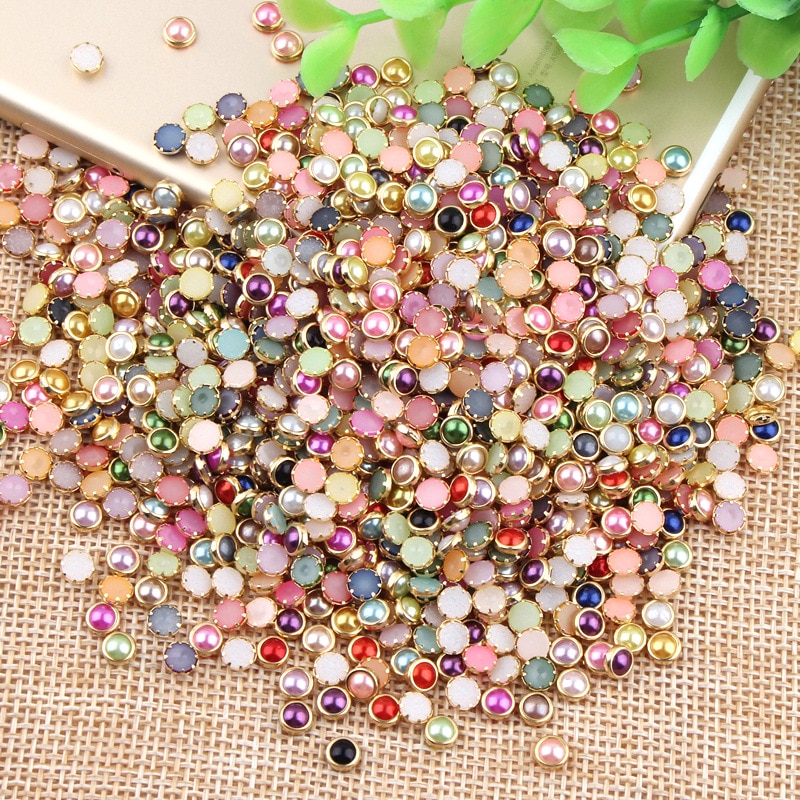 4mm färgglada halvrunda pärlor metall strass diy nagelkonst dekoration naglar pärlor skönhet glitter 50 st