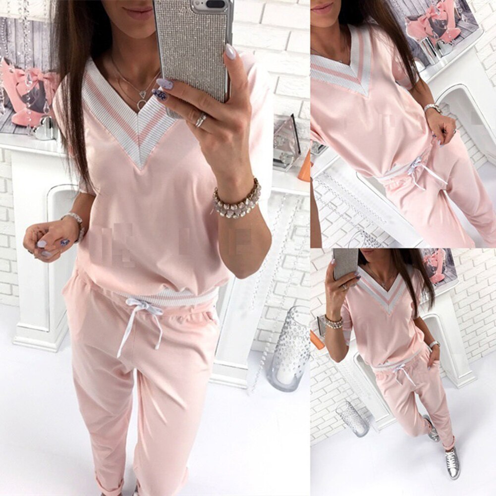 Women Casual Pink Tracksuit Drawstring Outfit Sportswear Sets Sweatshirt and Sweatpant Pullover Two Piece Spring Autumn Jogger