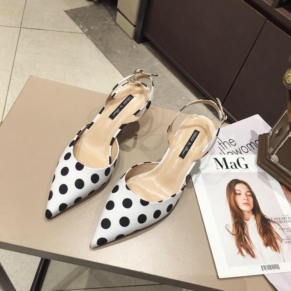 Sandalias de lunares para mujer Zapatos de tacón alto delgados con tiras traseras sandalia zapatos de verano para mujer Zapatillas de playa: Blanco / 5