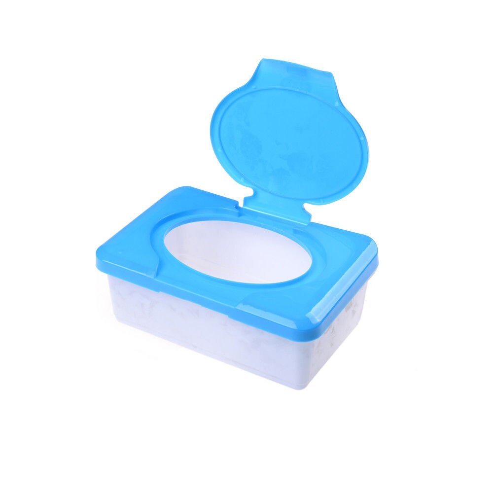 Plastic Dry Wet Tissue Box Case Baby Wipes Press Pop-up Home Tissue Holder Accessories Pink blue colors 1PCS: Blue