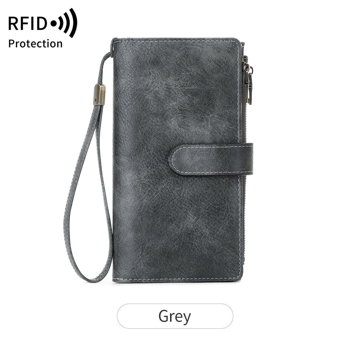 Retro Business Women's Long Wallet PU Leather Triple Fold Large Capacity Multi Card Slot Handbag Slot Ultra Thin Zipper Wallet: GRAY