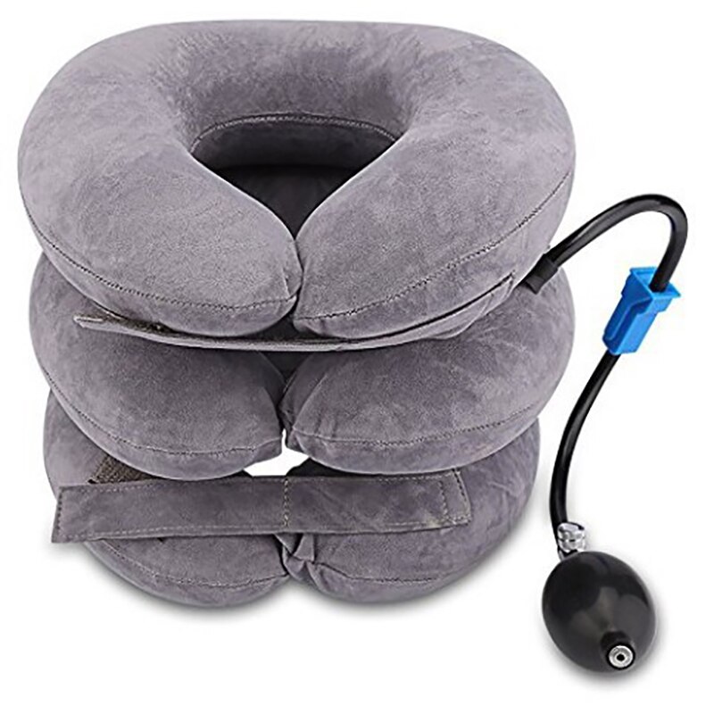 Neck Stretcher Air Cervical Traction Orthopedic Pillow Collar Pain Relief: light gray