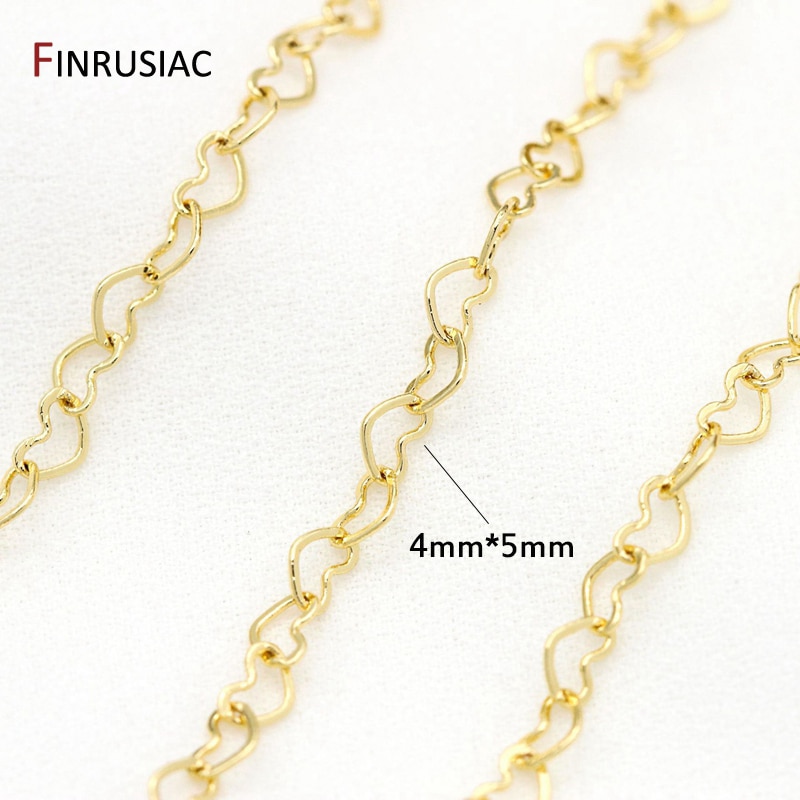 2 storlekar hjärtformade kedjor för smycketillverkning ,14k äkta guldpläterade mässingskedja diy-halsband armband örhängen tillbehör