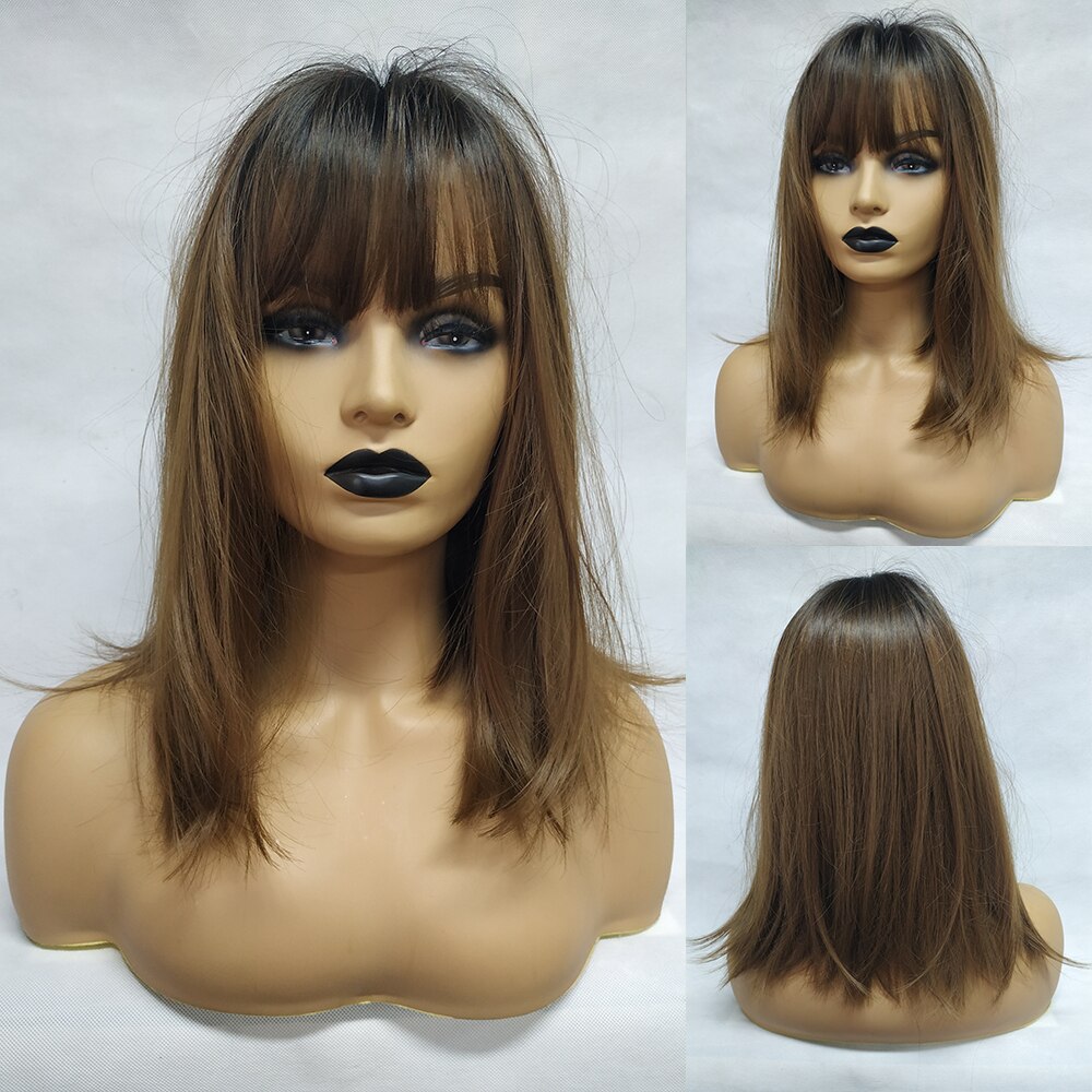 Element Kurze Gerade Synthetische Braun Nette Bob Perücken mit Pony Hitze Beständig Perücken für Weiß/Schwarz Frauen Party oder täglichen Verschleiß: lc200