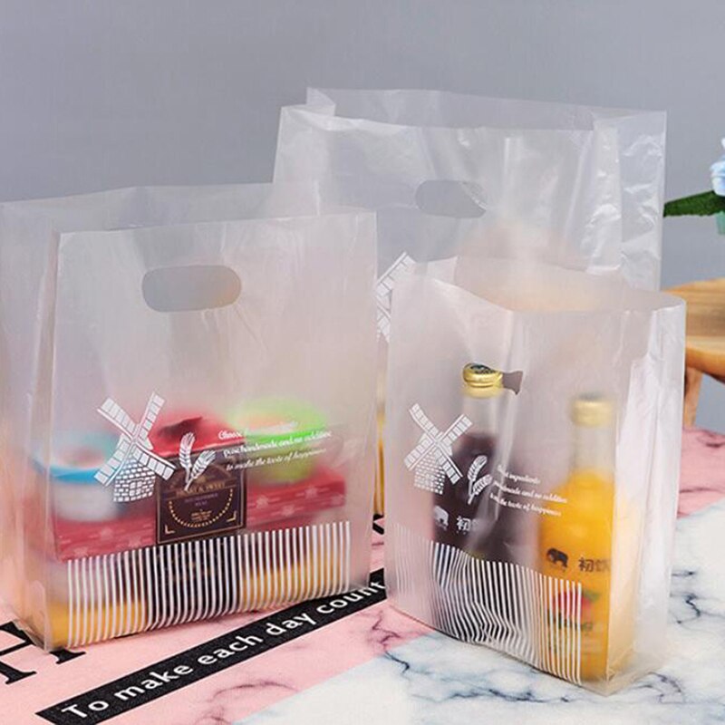 Frosted White Bakery Baking Plastic Packaging Bag Cake Toast Biscuit Hand Bag Egg Yolk Crisp Food Takeaway Packaging Bags
