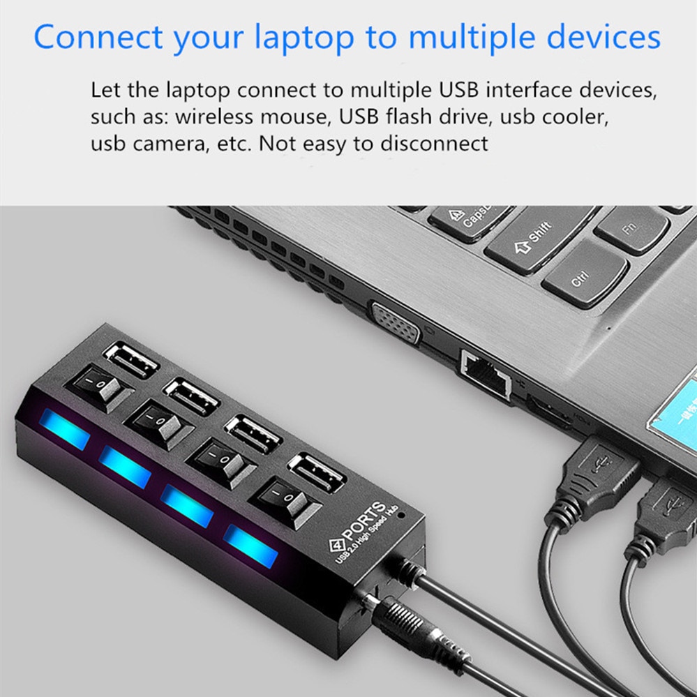 Usb Hub 2.0 Multi Usb 2.0 Hub High Speed Led 4 / 7 Poorten Usb Splitter Voor Pc Computer Accessoires laptop Met Aan/Van