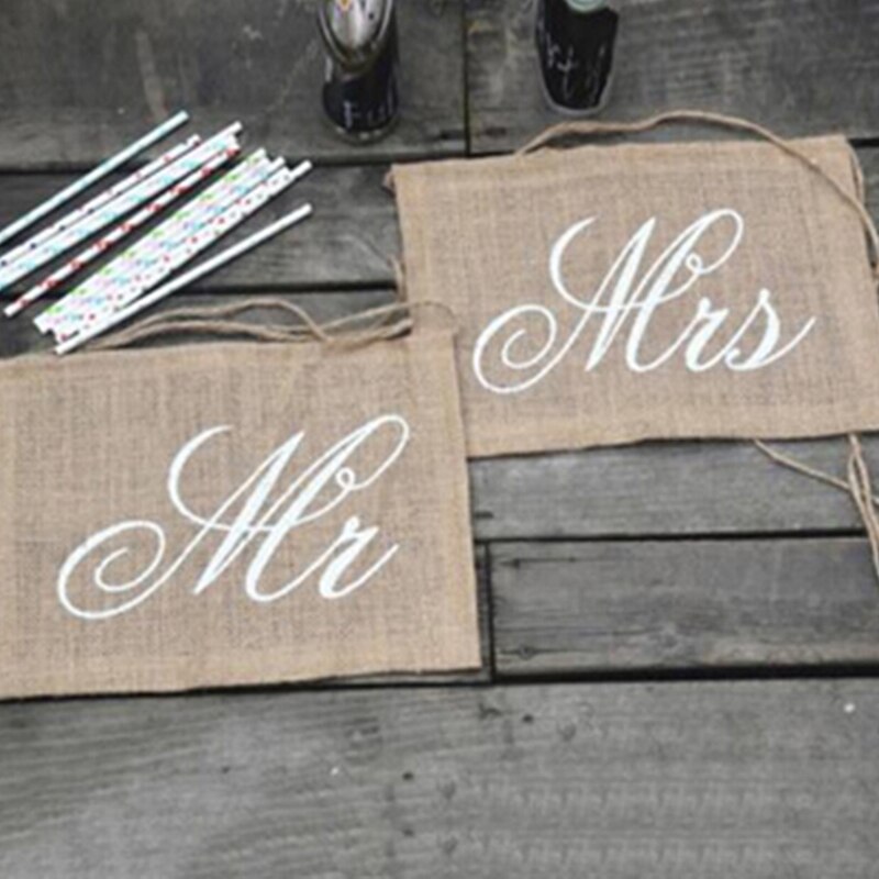 2 stk / pakke mr & mrs burlap chair banner set fotografi skilte skilt rustik bryllupsfest dekorationer
