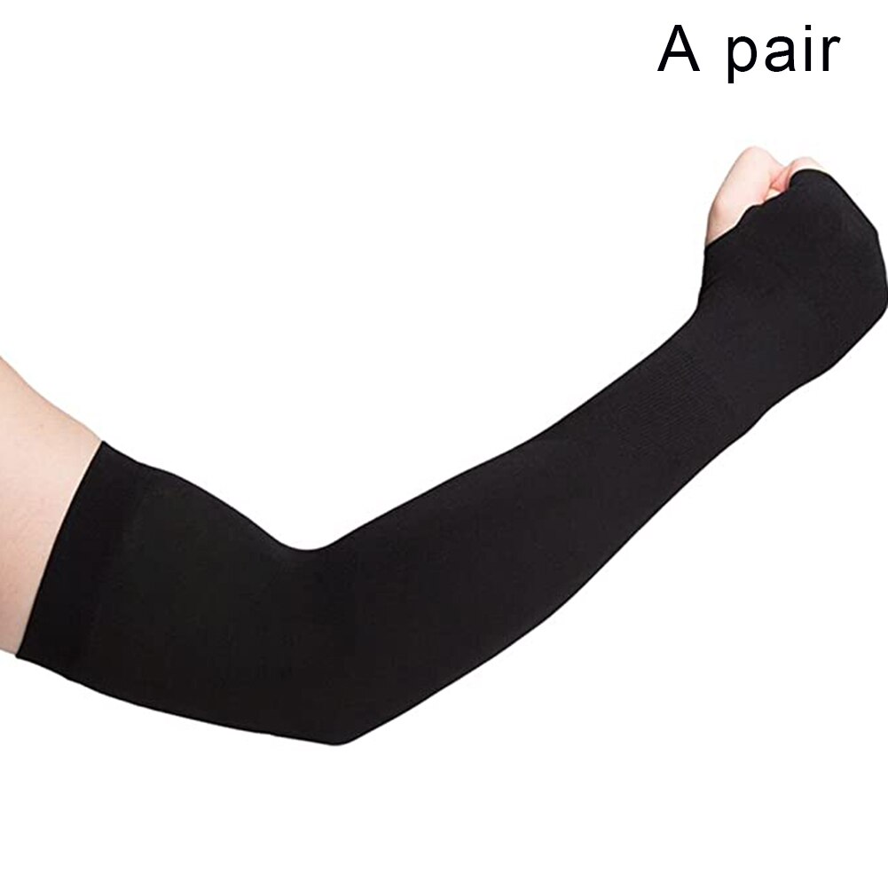 2 Stuks Zomer Arm Mouwen Vrouwen Mannen Arm Compressie Mouw Armwarmer Uv Zon Bescherming Katoen Lange Vingerloze Handschoenen Arm Mouwen: Black1
