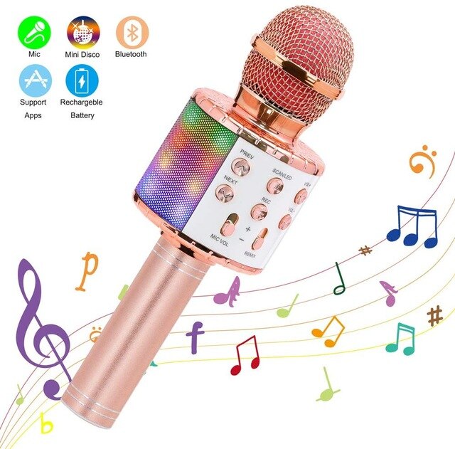 Karaoke Microphone Wireless Bluetooth Microphone Speaker Handheld Microfone Player Singing Recorder Mic Home KTV: Pink Microphone
