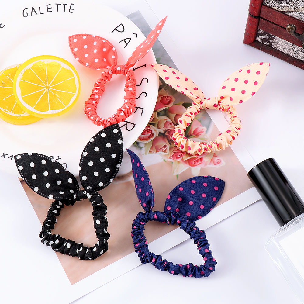 10 Pcs/lot Gilrs Cute Rabbit Ears Flower Elastic Hair Bands Ponytail Holders Rubber Bands Dot Hair Rope Headwear Hair Accessorie