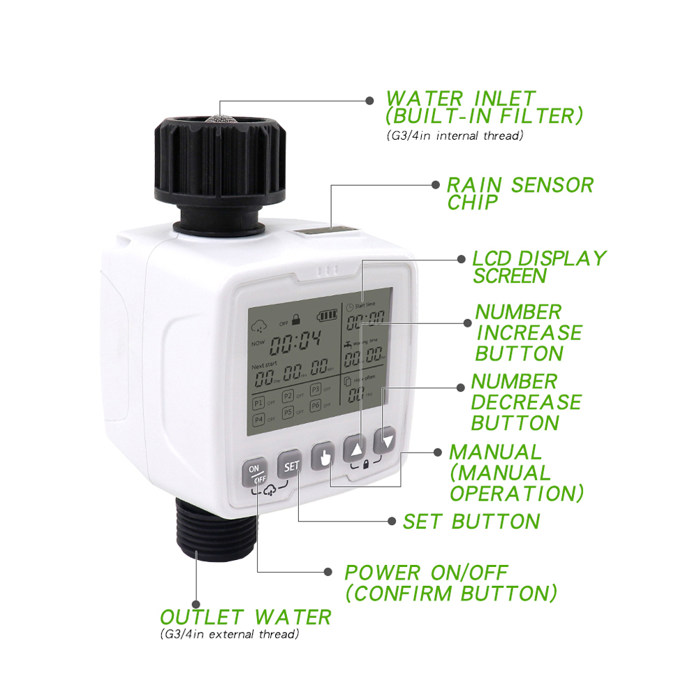 Auto Irrigation Timer Rain Sensing 6 Groups Timing Programs Setting Agricultural Irrigation Garden Watering Timing Valves