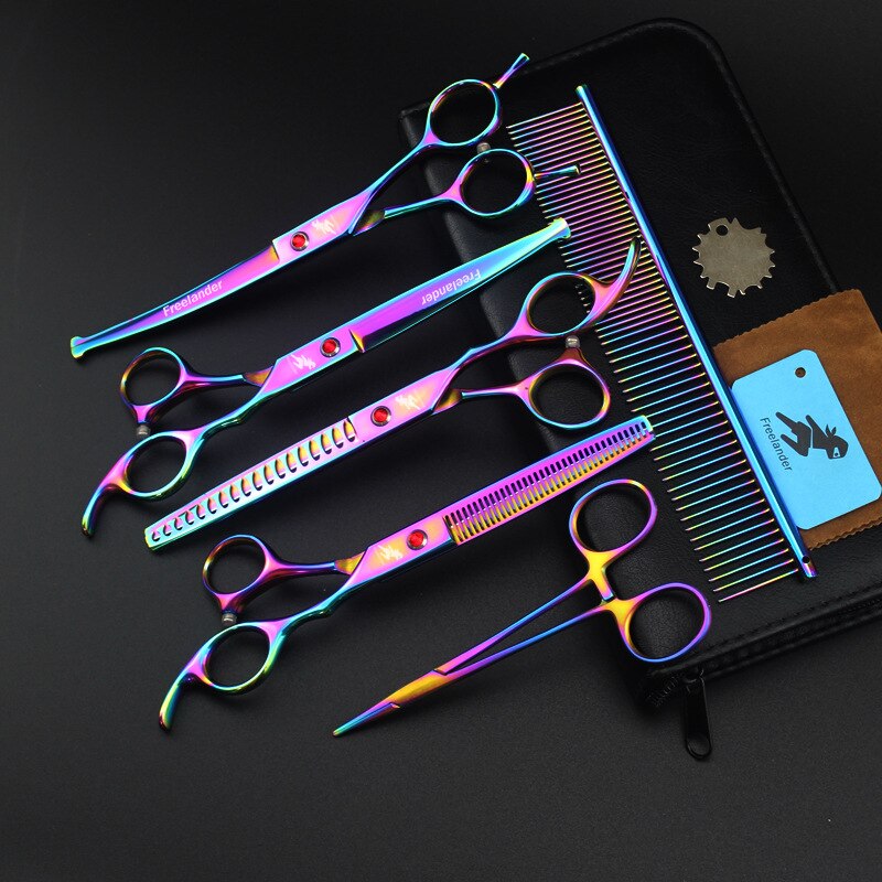 7 Inch Dog Grooming Scissors Safety Round Tip Pet Scissors Dog Shear Hair Cutting Thinning Curved Scissors